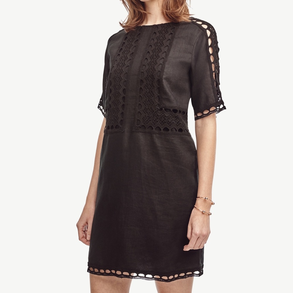 Ann Taylor Black Linen Crochet Shift Dress